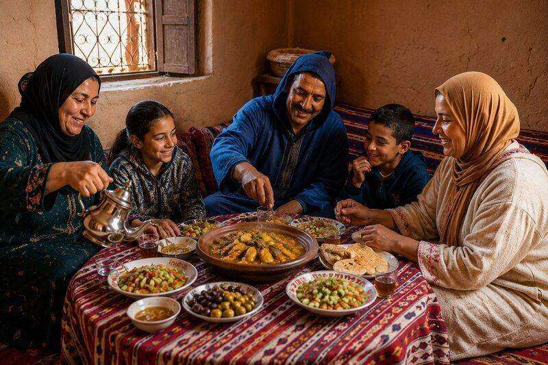 Lunch with a Moroccan family during one of our tours in Morocco
